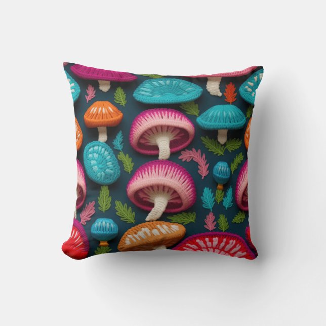 Farbige Mushroom-Stickerei Hintergrund Kissen (Vorderseite)