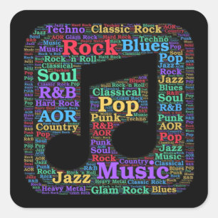 Farbige Musik Genres Quadratischer Aufkleber
