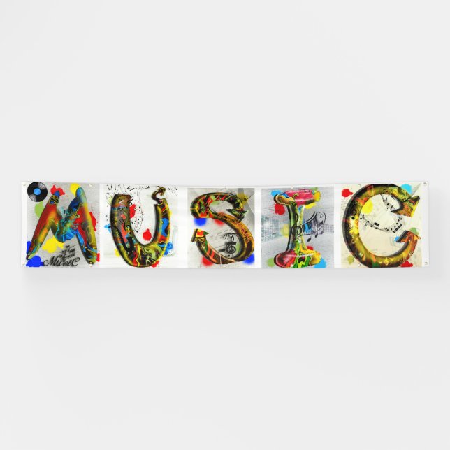 Farbige Musikbriefe und Musiknoten Banner (Horizontal)
