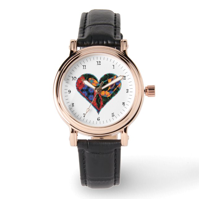 Farbige Musiknote Herzmuster Armbanduhr (Vorderseite)