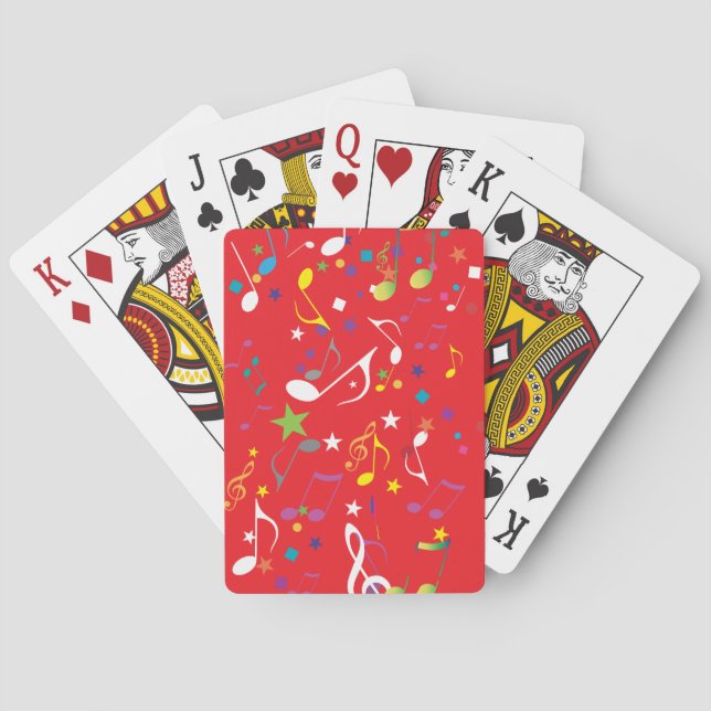 Farbige Musiknoten auf RED Spielkarten (Rückseite)