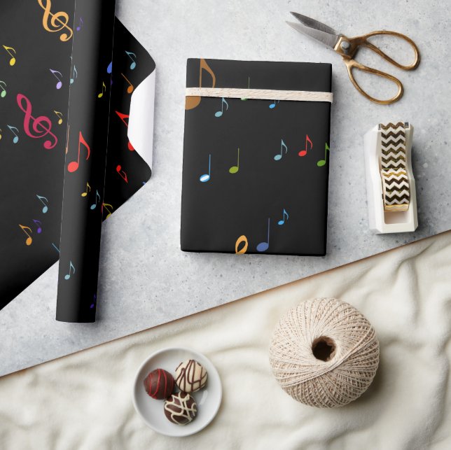 farbige Musiknoten auf schwarz Geschenkpapier (Kunsthandwerk)