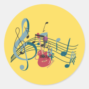 Farbige Musiknoten Gitarre und Mikrofon Aufkleber