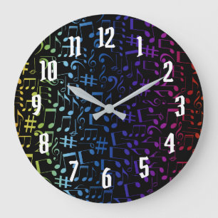Farbige Musiknoten Musiker Musikliebhaber  Große Wanduhr