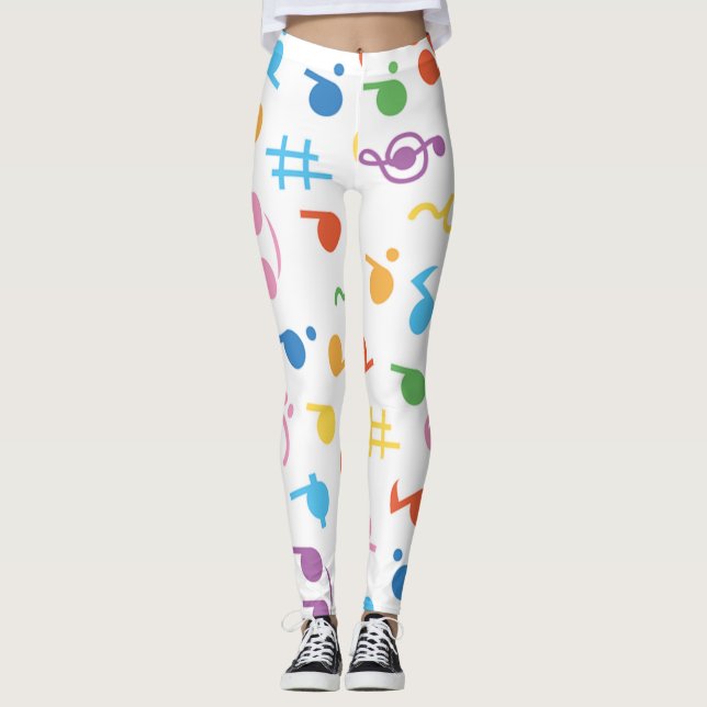 Farbige Musiknoten Muster Leggings (Vorderseite)