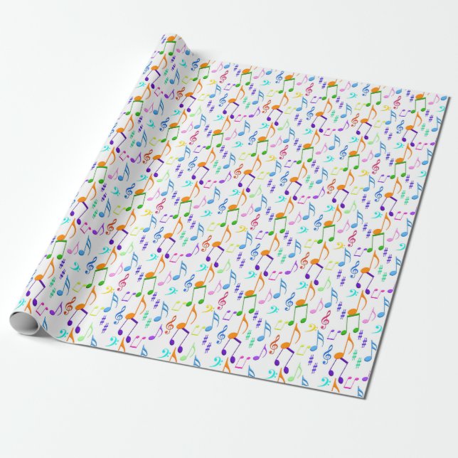 farbige Musiksymbole auf Weiß Geschenkpapier (Ungerollt)