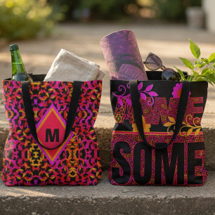 Farbige Mustertasche mit dem Text Awesome Tasche
