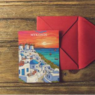 Farbige Mykonos Griechenland Windmühlen Vintage Re Postkarte