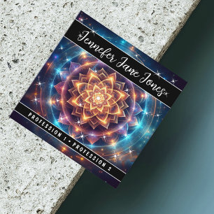 Farbige Mystische Blumennebel Glitzer Stars Quadratische Visitenkarte