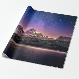 Farbige nächtliche Himmel-Landschaft mit sternenkl Geschenkpapier