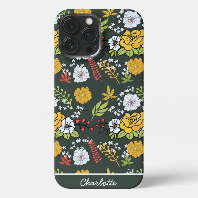Farbige, nahtlose Blumenmuster personalisierter Na iPhone 13 Pro Max Hülle (Rückseite)