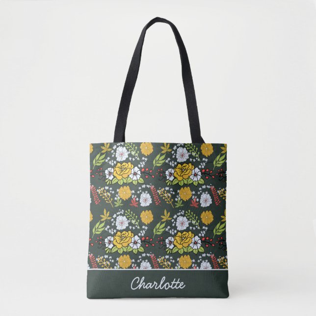 Farbige, nahtlose Blumenmuster personalisierter Na Tasche (Vorderseite)