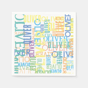 Farbige Namen, die Typografie wiederholen Serviette