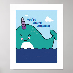 Farbige Narwal-Illustration Ozean-Tier-Kunst Poster