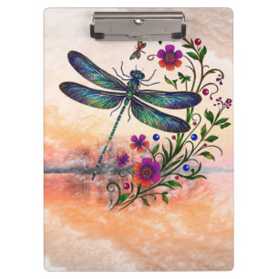 Farbige Natur Lebendige Libelle Florale Kunst  Klemmbrett