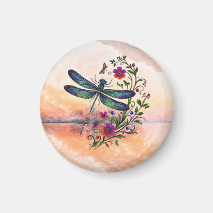 Farbige Natur Lebendige Libelle Florale Kunst  Magnet