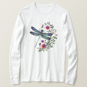Farbige Natur Lebendige Libelle Florale Kunst T-Shirt