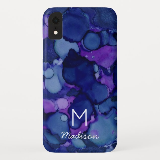 Farbige Navy Lila Alkoholtinte Textur Monogramm Case-Mate iPhone Hülle (Rückseite)