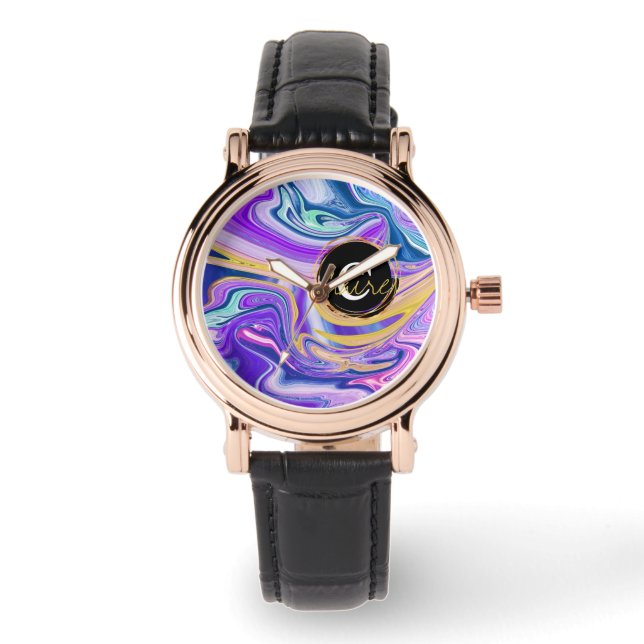 Farbige Nebel Abstrakt Fluid Individuelle Name Mon Armbanduhr (Vorderseite)