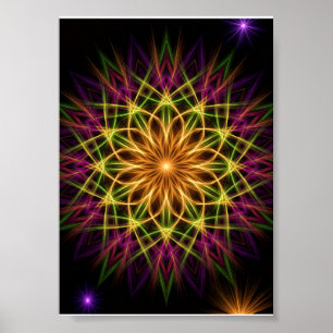 Farbige neon-geometrische Mandala lebendige Spirit Poster