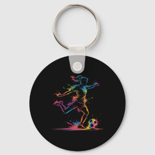 Farbige Neon-Mädchen-Fußball-Kunst-Splash-Sport-De Schlüsselanhänger