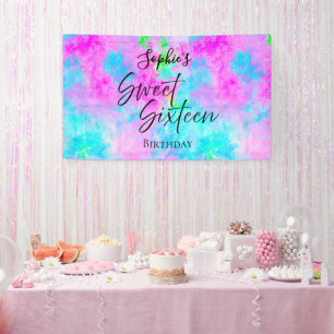 Farbige Neon-Wasserfarben-Sweet-Sixteen-Party Banner