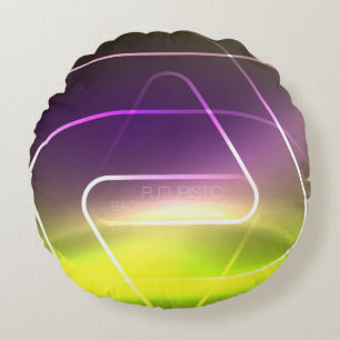Farbige neonlichte Hintergrund mit abstraktem L Rundes Kissen