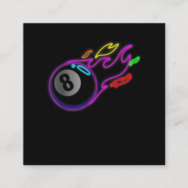 Farbige Neonlichter Eight Ball Billard Pool Quadratische Visitenkarte (Vorderseite)