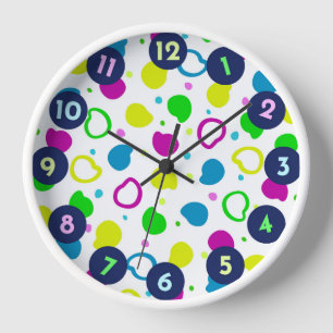 Farbige Neonpunkte und Formen Retromuster Uhr