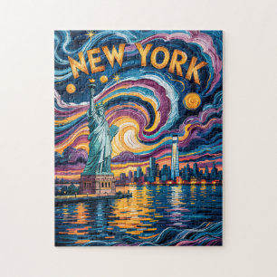Farbige New Yorker Skyline Retro Liberty Cityscape