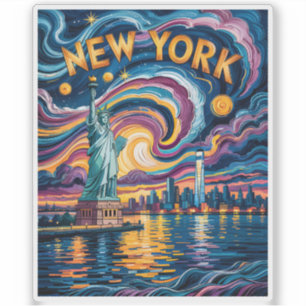 Farbige New Yorker Skyline Retro Liberty Cityscape Aufkleber