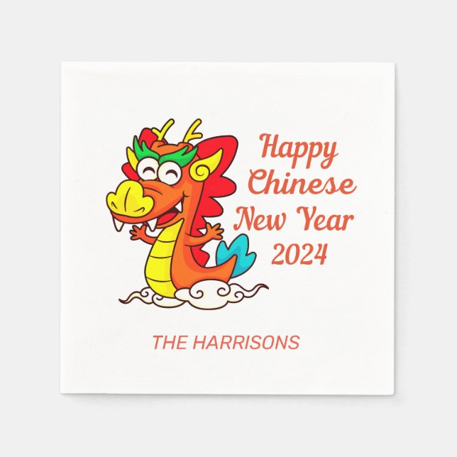 Farbige Niedliche Cartoon Dragon Chinesisch Neues  Serviette (Vorderseite)