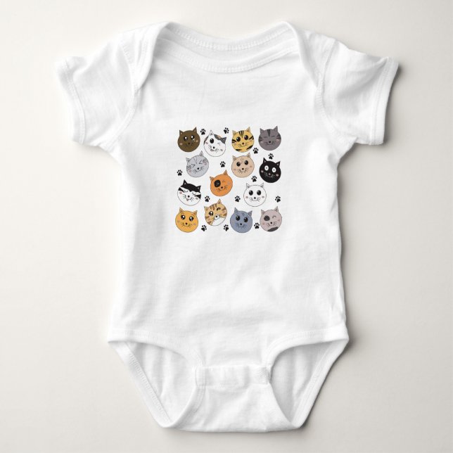 Farbige Niedliche Funny Cats & Paw Muster Baby Strampler (Vorderseite)