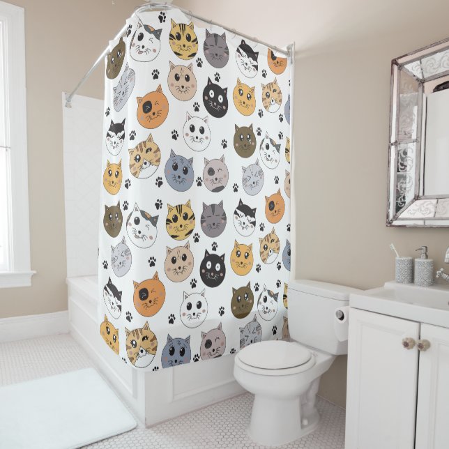 Farbige Niedliche Funny Cats & Paw Muster Duschvorhang (Beispiel)