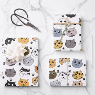 Farbige Niedliche Funny Cats & Paw Muster Geschenkpapier Set