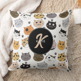 Farbige Niedliche Funny Cats & Paw Muster Monogram Kissen