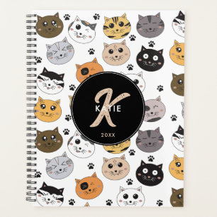 Farbige Niedliche Funny Cats & Paw Muster Monogram Planer
