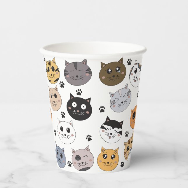 Farbige Niedliche Funny Cats & Paw Muster Pappbecher (Vorderseite)