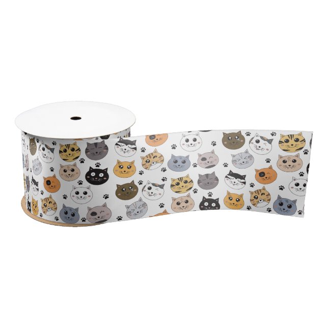 Farbige Niedliche Funny Cats & Paw Muster Satinband (Spule)