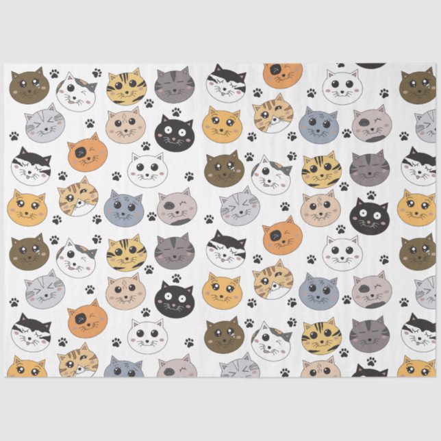 Farbige Niedliche Funny Cats & Paw Muster Seidenpapier (Vorderseite)
