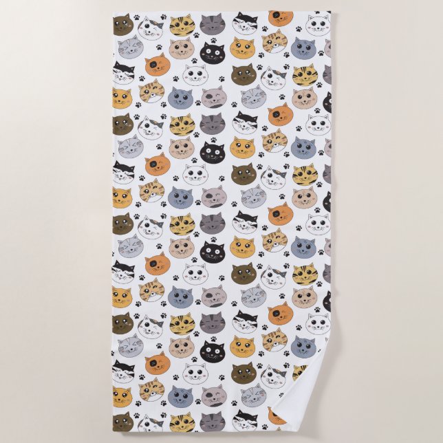 Farbige Niedliche Funny Cats & Paw Muster Strandtuch (Vorderseite)