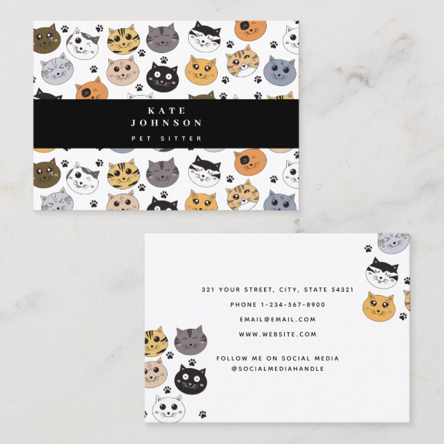 Farbige Niedliche Funny Cats & Paw Muster Visitenkarte (Vorne/Hinten)