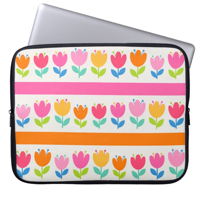 Farbige, niedliche, handgezogene Tulpen nahtloses  Laptopschutzhülle (Vorderseite)