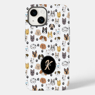 Farbige Niedliche Hunde und Dog Paw Monogramm Case-Mate iPhone 14 Hülle
