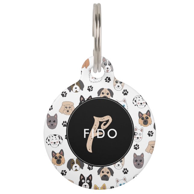 Farbige Niedliche Hunde und Dog Paw Monogramm Haustiermarke (Vorderseite)