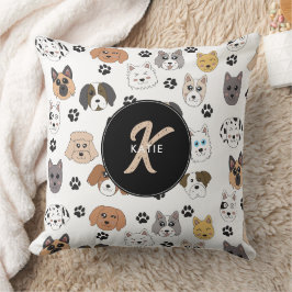 Farbige Niedliche Hunde und Dog Paw Monogramm Kissen