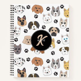 Farbige Niedliche Hunde und Dog Paw Monogramm Notizbuch