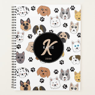 Farbige Niedliche Hunde und Dog Paw Monogramm Planer