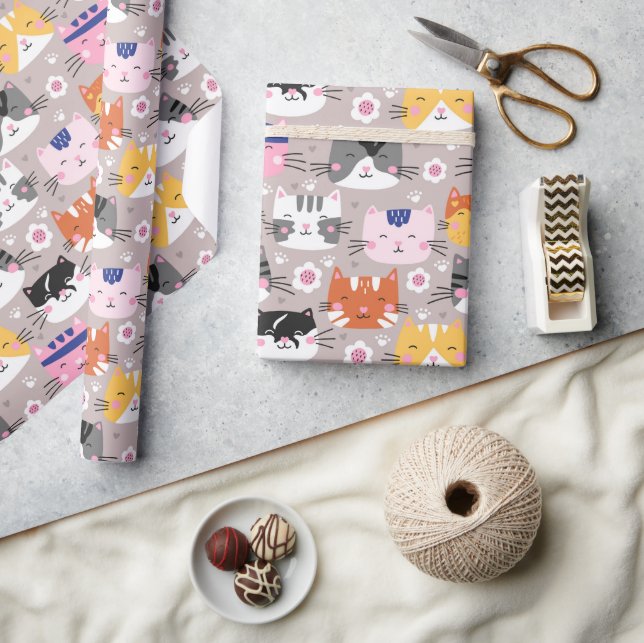 Farbige Niedliche Katzen Geschenkpapier (Kunsthandwerk)
