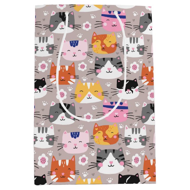 Farbige Niedliche Katzen Mittlere Geschenktüte (Vorderseite)